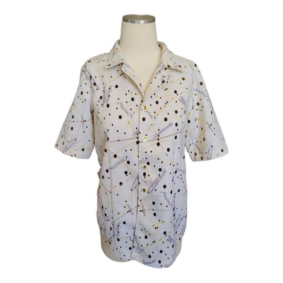 Vintage 70's Short Sleeve Handmade Polyester Blouse w/ Fancy Buttons siz… - Picture 1 of 4